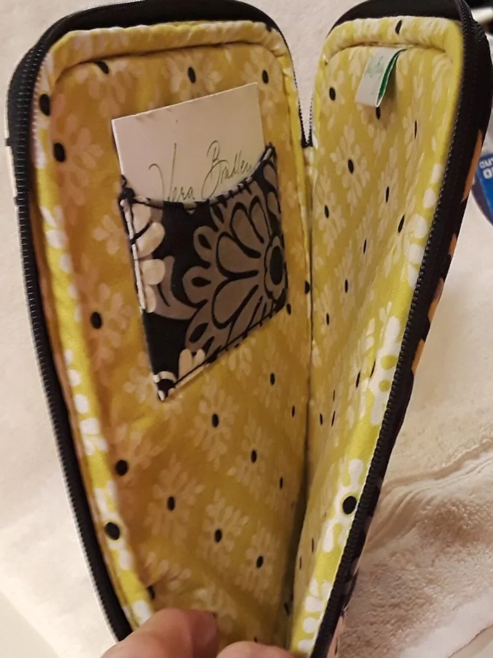 Vera Bradley Small Tablet e-Reader Sleeve, Quilted, Zip Case, Baroque Blk/Yellow